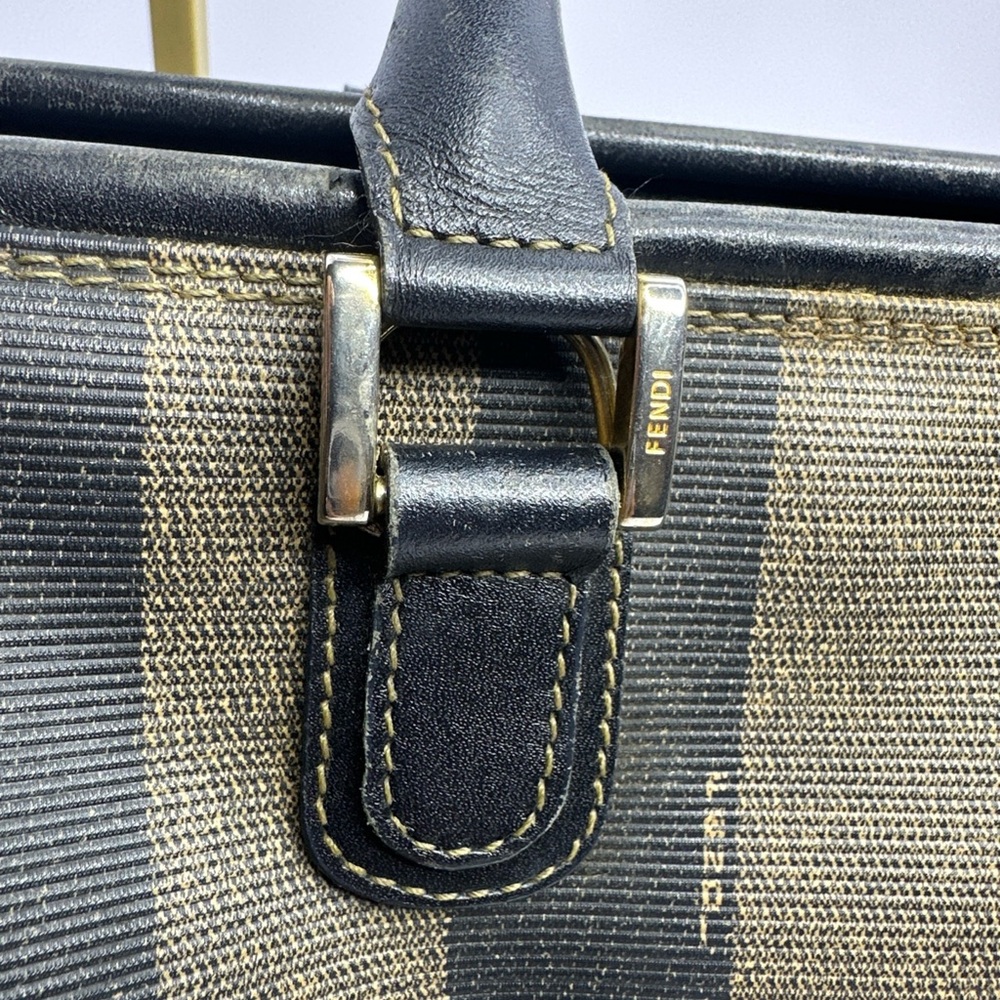 Fendi Black and Brown Striped Boston Handbag - Picture 9 of 10